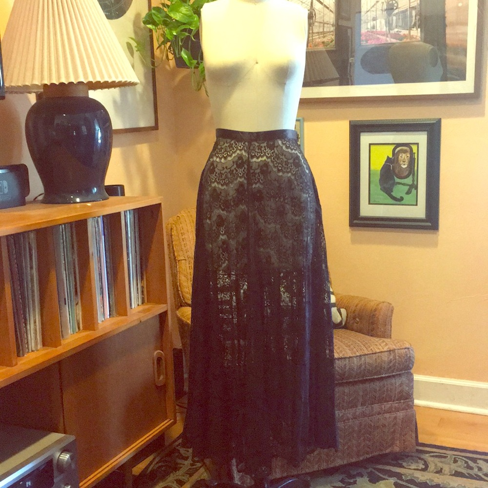 Forever 21 Black Lace Boho Goth Maxi Skirt